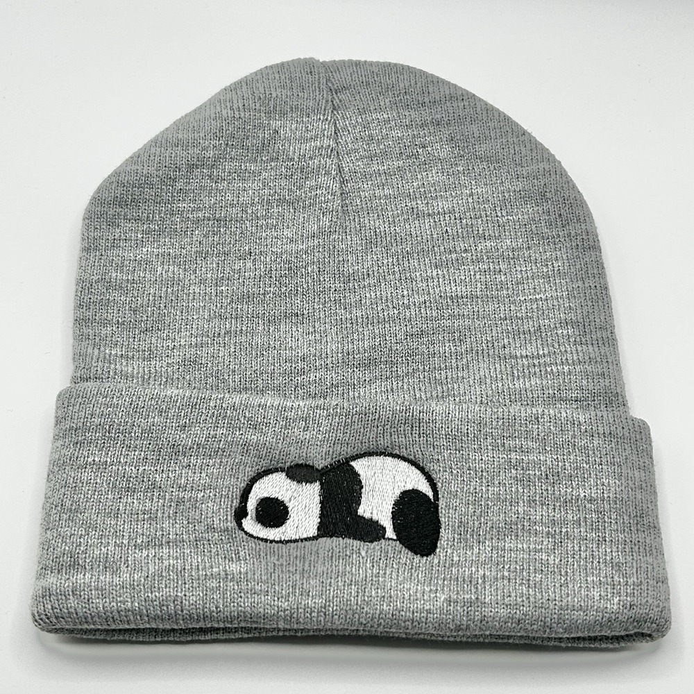 Panda Sleeping Animal Cartoon Beanie Hat Cap Knit Cuff Heather Gray Casual